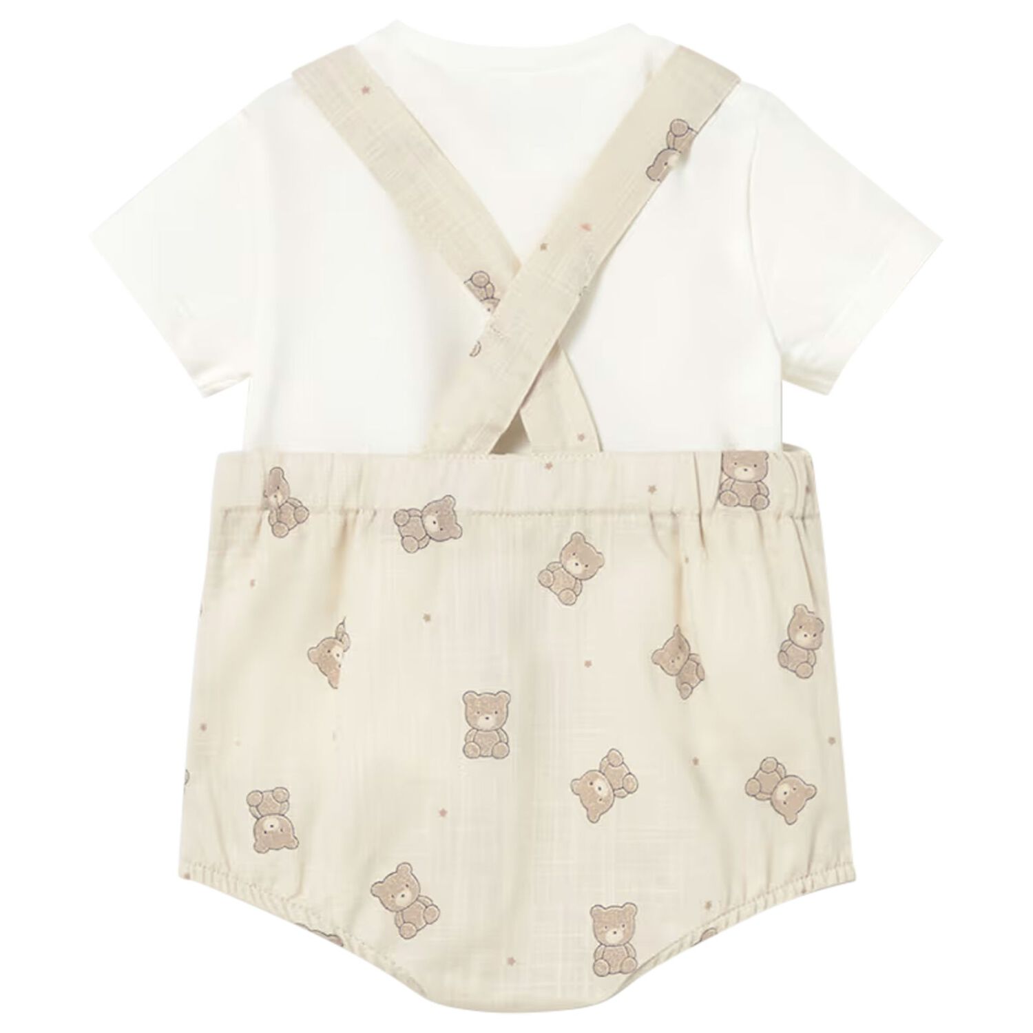 Baby Boys White & Beige Dungaree Set, 1, hi-res