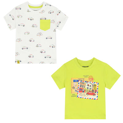 Younger Boys White & Neon Green T-Shirts ( 2-Pack )