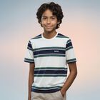 Boys White, Navy & Green Striped T-Shirt, 1, hi-res