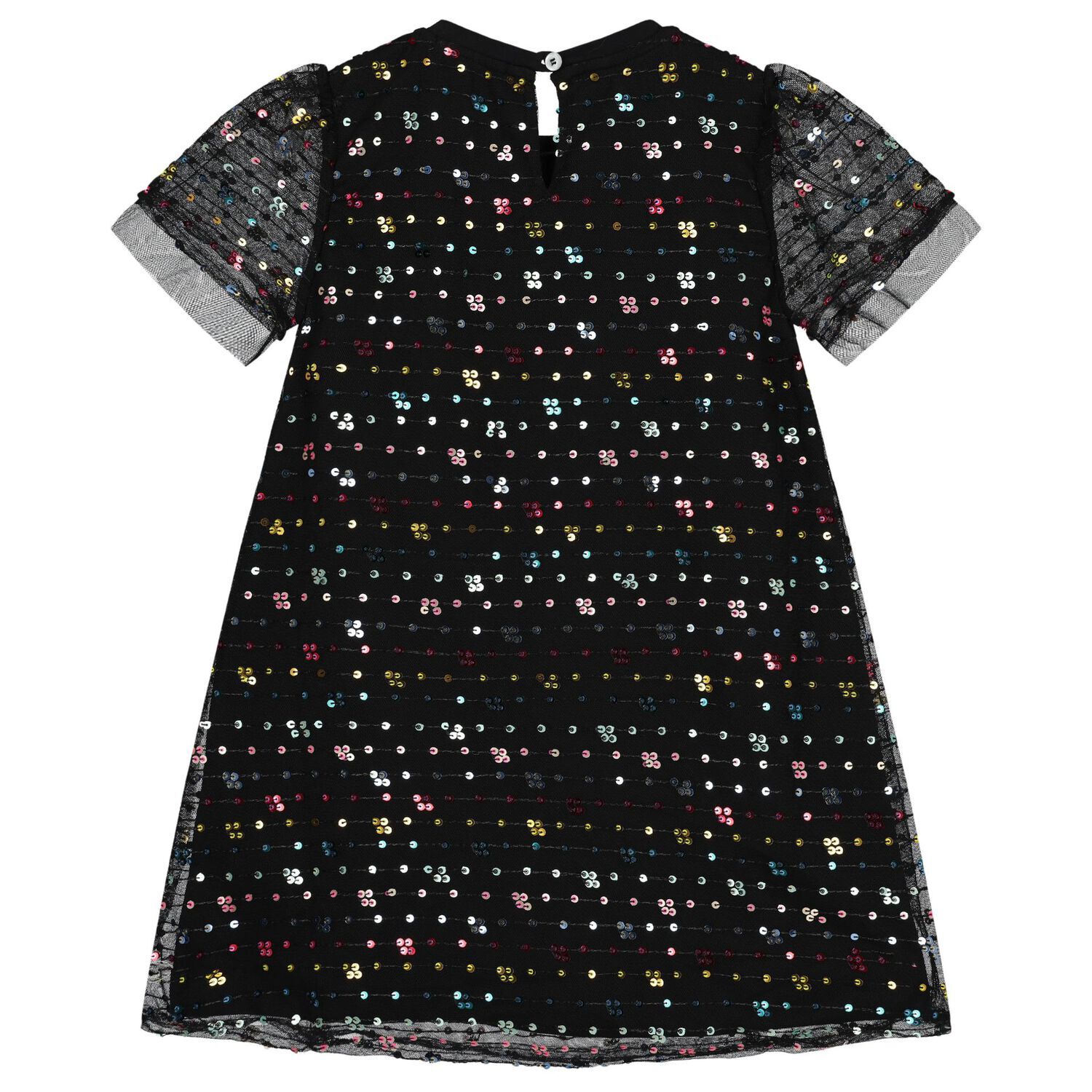Girls Black Sequin Tulle Dress, 1, hi-res