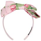 Girls Pink Bow Floral Headband, 2, hi-res