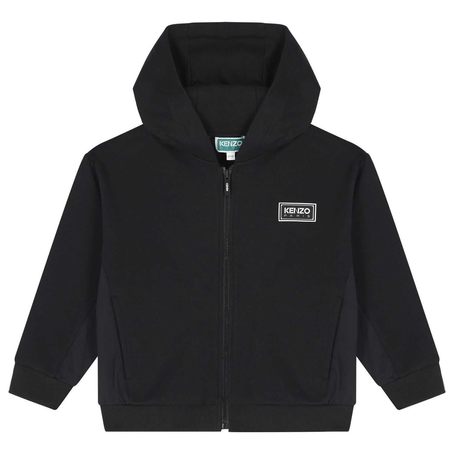 Boys Black Logo Hooded Zip Up Top, 1, hi-res