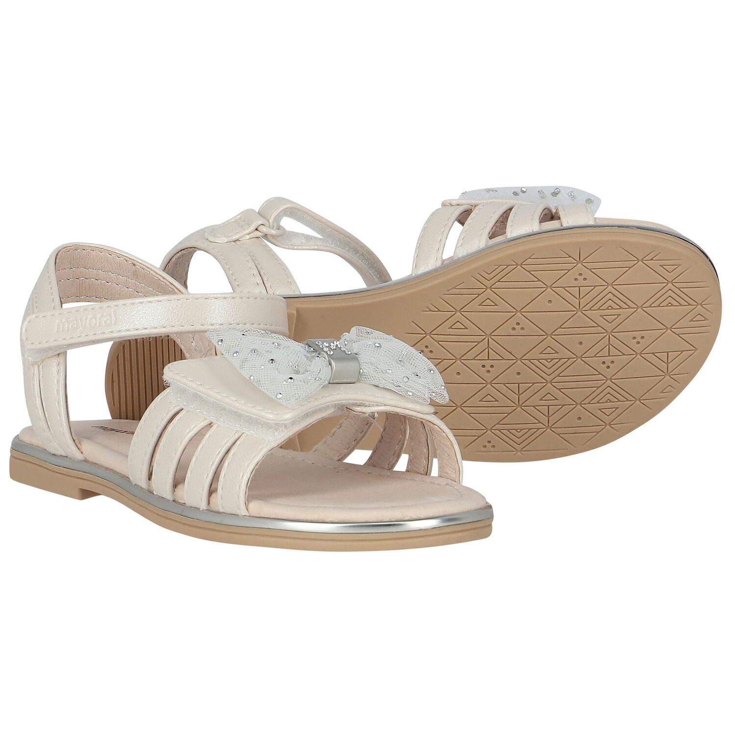 Girls Ivory Embellished Bow Sandals, 2, hi-res