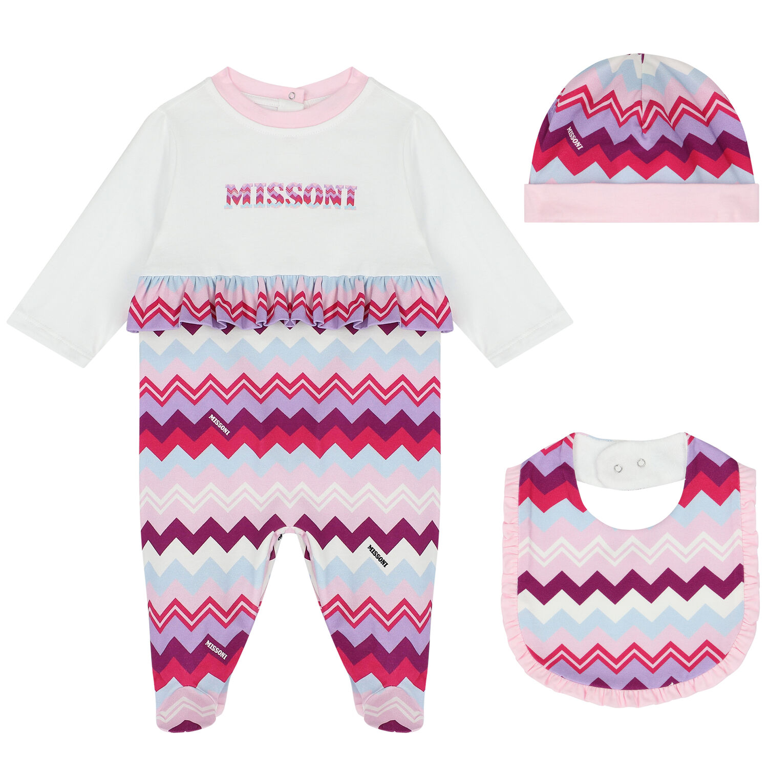 Baby Girls Purple & Pink Zigzag Babygrow Set, 1, hi-res