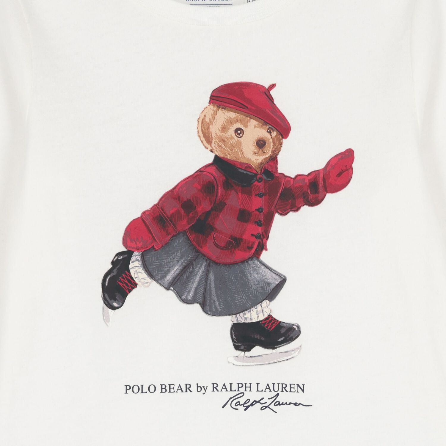 Girls Ivory Polo Bear Long Sleeve Top, 1, hi-res
