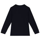 Boys Navy Blue Logo Long Sleeve Top, 1, hi-res