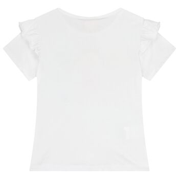 Girls White Ruffled T-Shirt