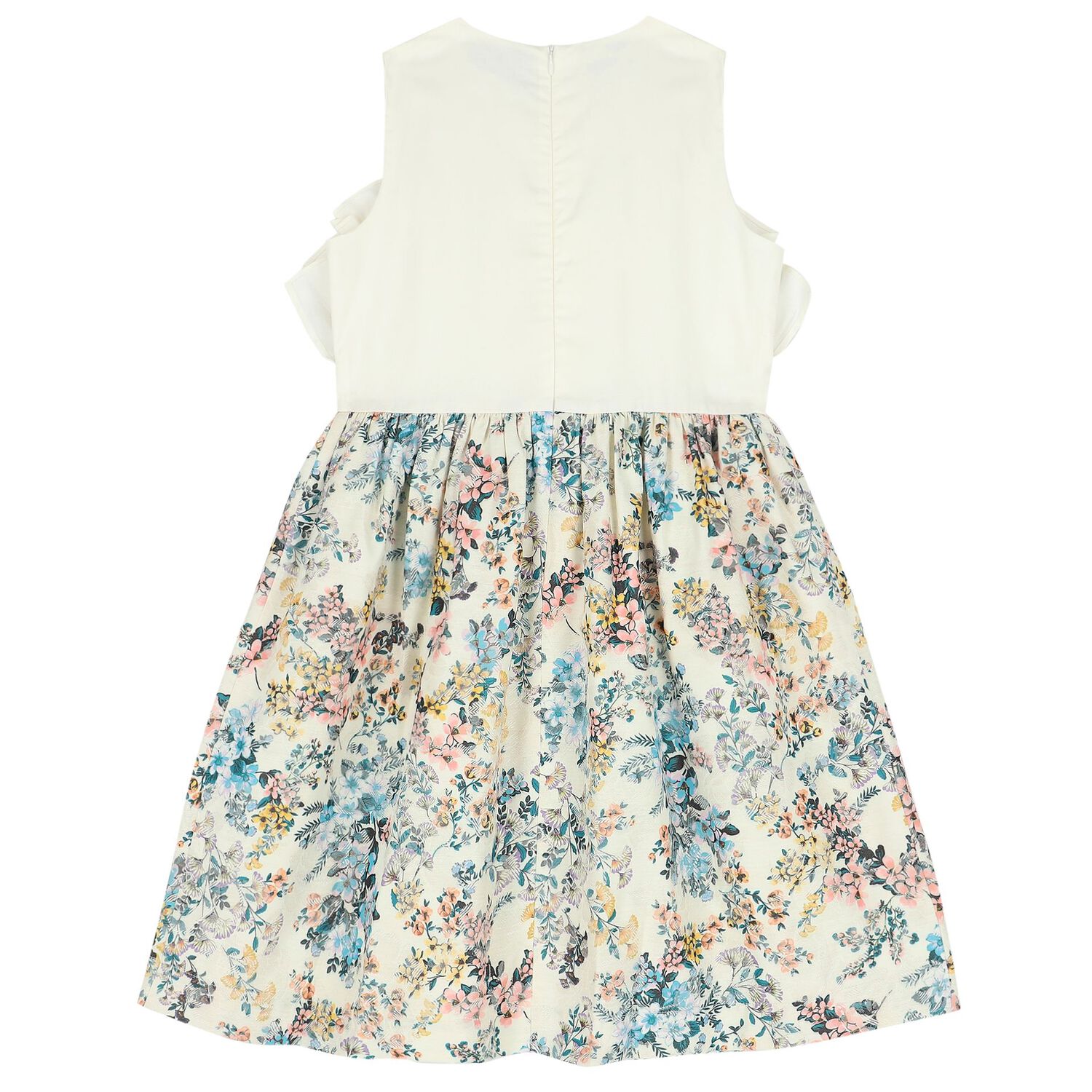 Girls White Floral Jacquard Dress, 1, hi-res