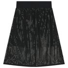 Girls Black Logo Sequin Mesh Midi Skirt, 1, hi-res