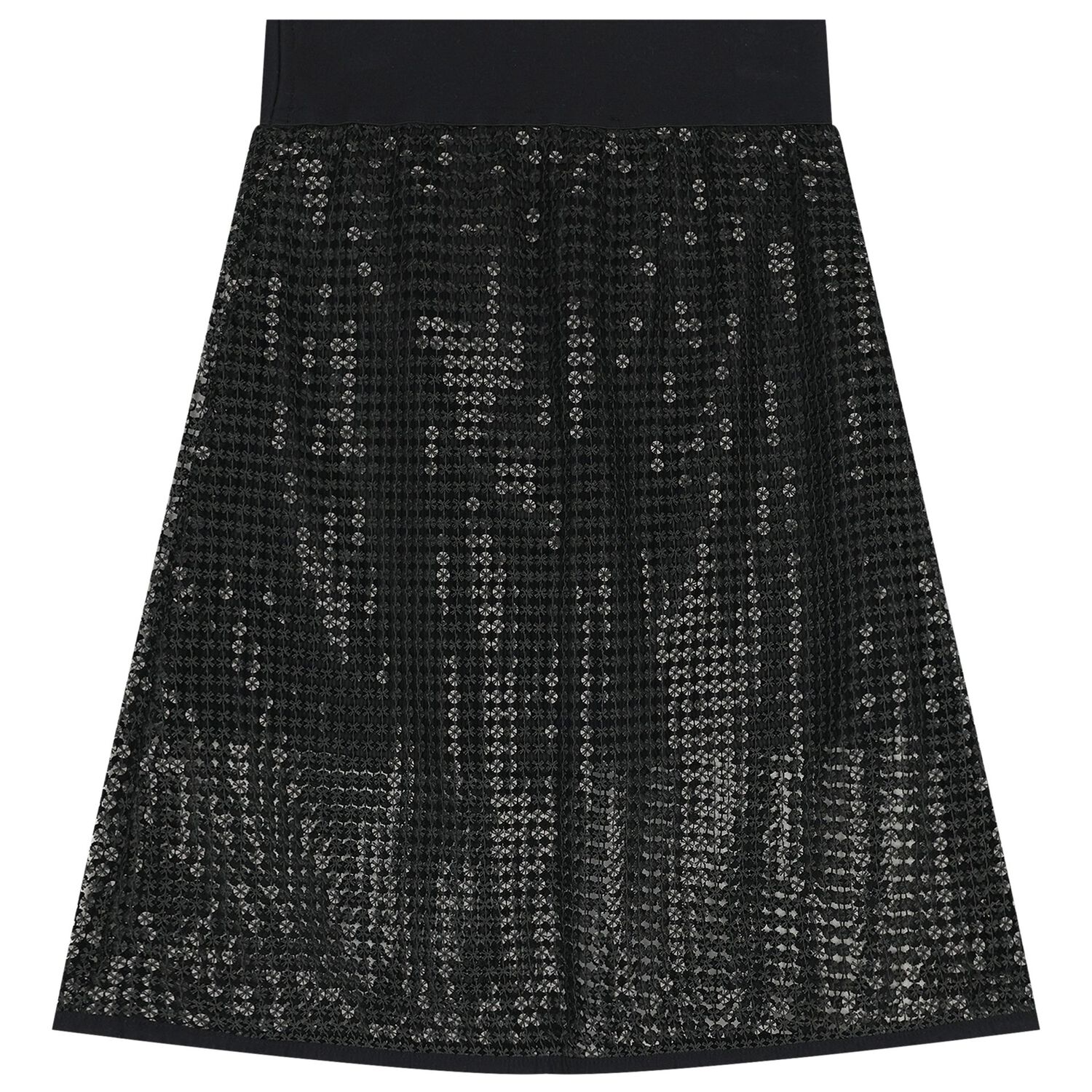 Girls Black Logo Sequin Mesh Midi Skirt, 1, hi-res