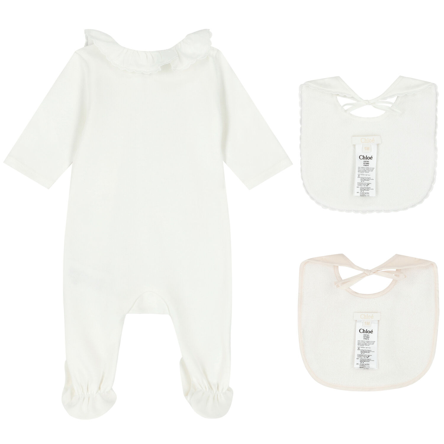 Baby Girls Ivory Babygrow & Bib Gift Set, 2, hi-res