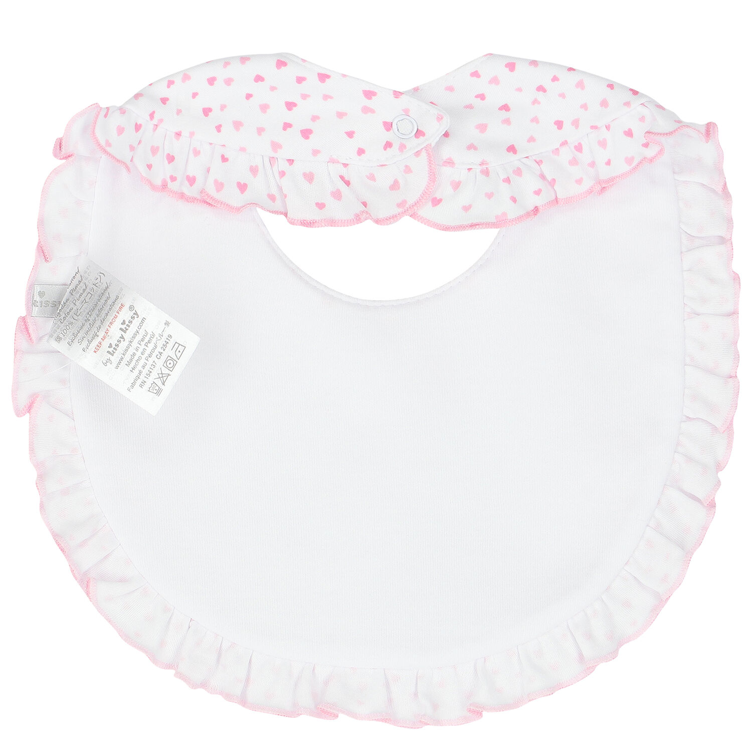 Baby Girls White & Pink Heart Bib, 1, hi-res