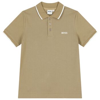 Boys Mini Me Beige Logo Polo Shirt