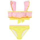 Girls Pink & Yellow Ruffled Bikini, 1, hi-res