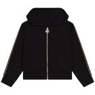 Girls Black Logo Zip Up Top, 1, hi-res
