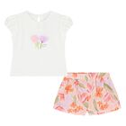 Younger Girls Ivory & Lilac Floral Shorts Set, 1, hi-res