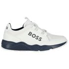 Boys White Logo Trainers, 1, hi-res
