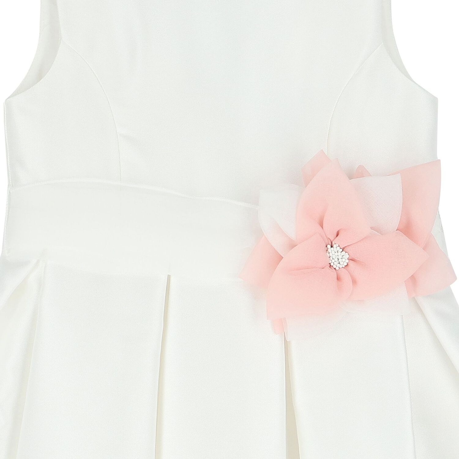 Girls White Flower Satin Dress, 1, hi-res