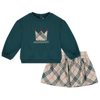 Younger Girls Green & Beige Skirt Set