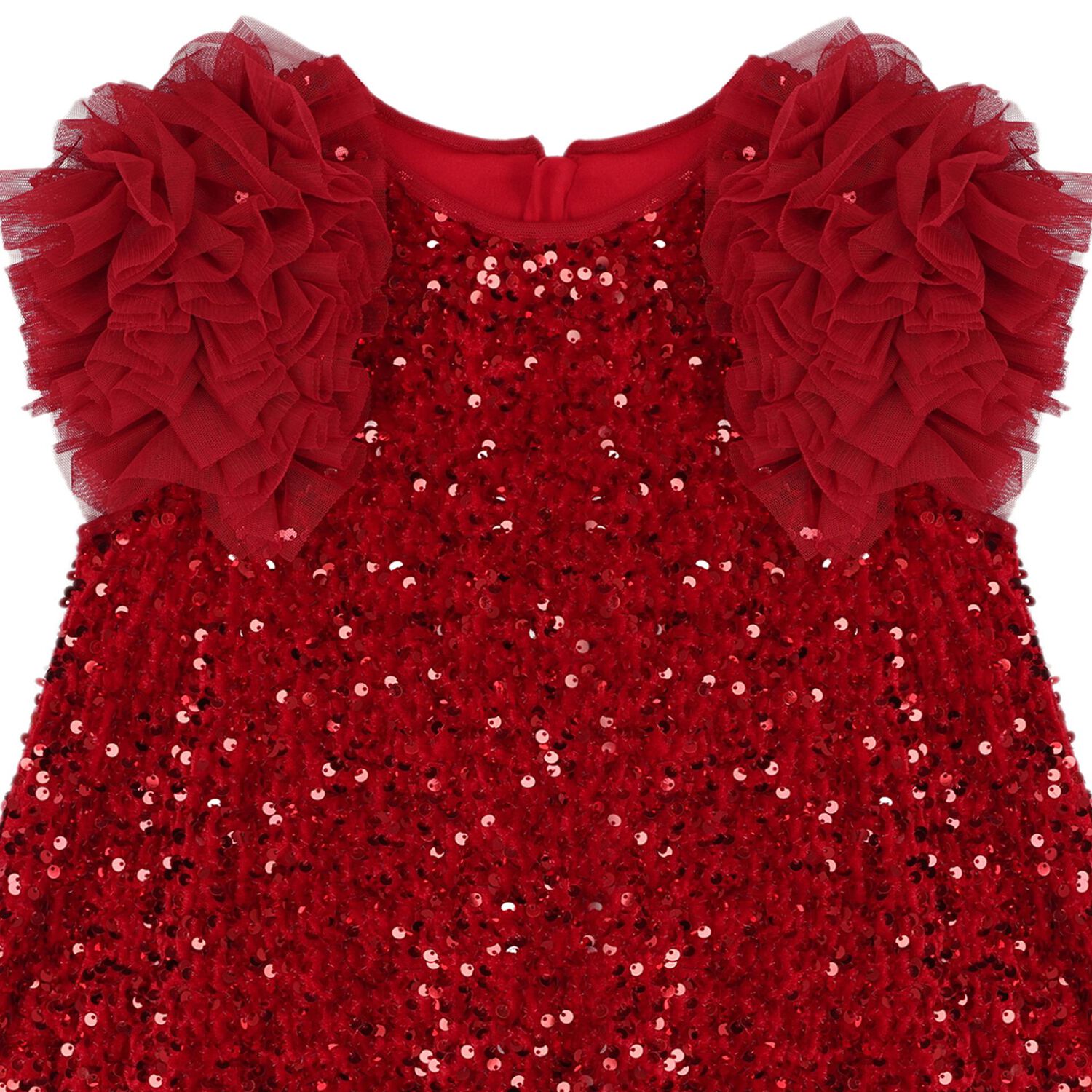 Girls Red Sequin & Tulle Ruffle Dress, 1, hi-res