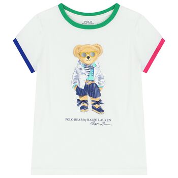 Girls White Logo Polo Bear T-Shirt