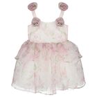 Girls Pink Foral Flared Dress, 1, hi-res