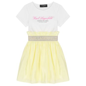 Girls White & Yellow Logo Dress