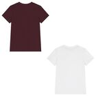 Boys Burgundy & White Cotton Logo T-Shirts ( 2-Pack ), 3, hi-res