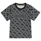 Younger Boys Black & Grey Logo T-Shirt, 1, hi-res