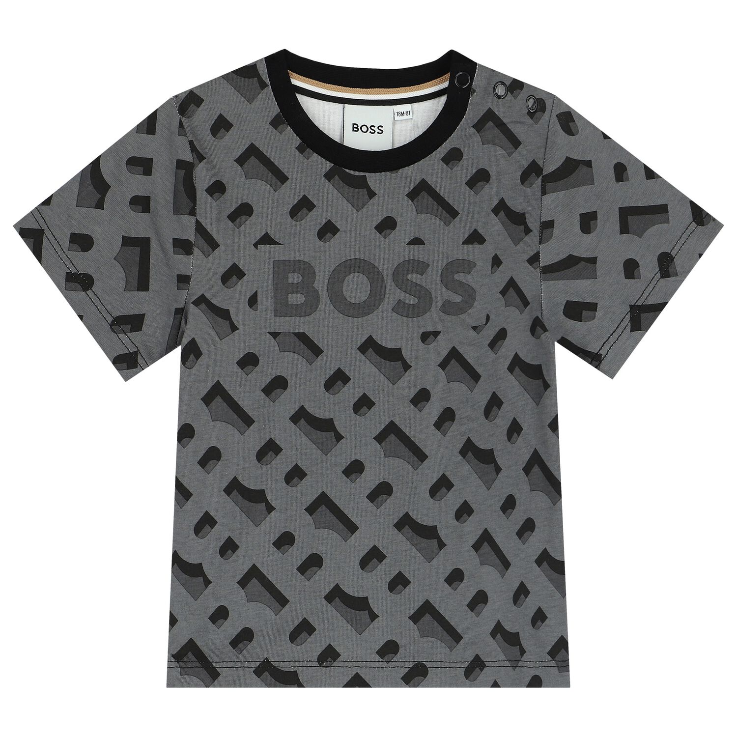 Younger Boys Black & Grey Logo T-Shirt, 1, hi-res