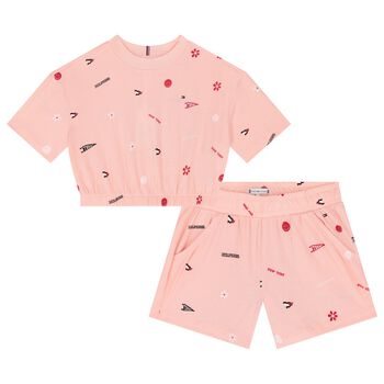 Girls Pink Logo Shorts Set