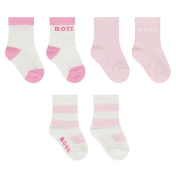 Baby Girls White & Pink Logo Socks ( 3-Pack ) 