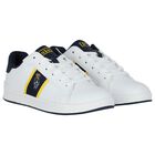 Boys White & Navy Blue Trainers, 1, hi-res