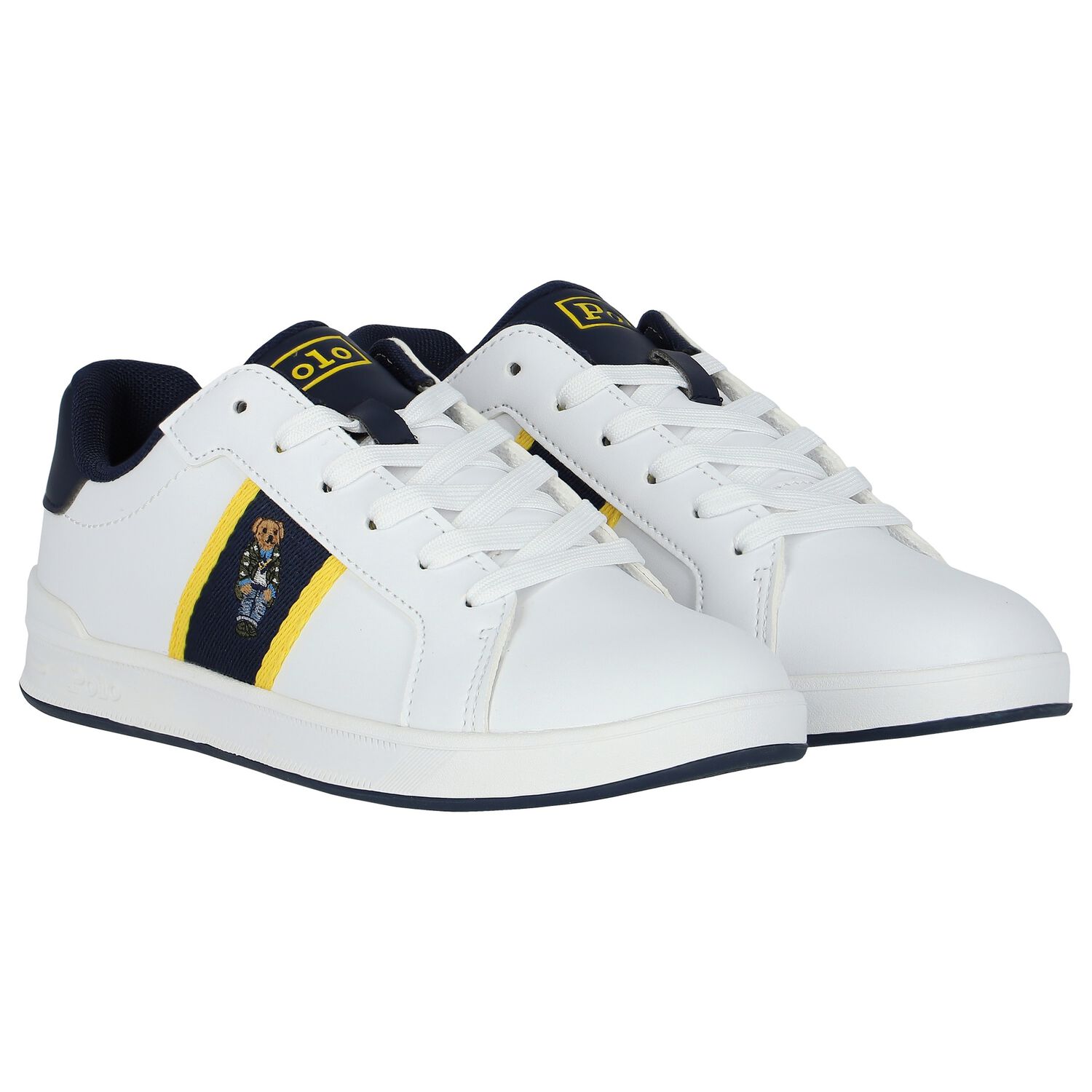 Boys White & Navy Blue Trainers, 1, hi-res