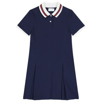 Girls Navy Blue Web Striped Dress
