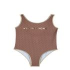 Girls Mini Me Brown & Gold Logo Swimsuit, 1, hi-res