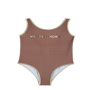 Girls Mini Me Brown & Gold Logo Swimsuit