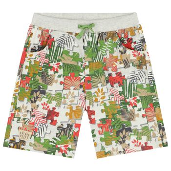 Boys White & Green Puzzle Shorts