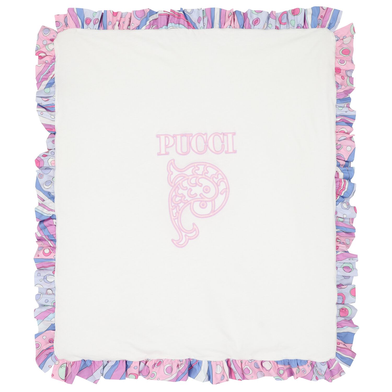 Baby Girls White Fontane Ruffled Blanket, 1, hi-res