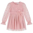 Girls Pink Petal Embroidered Tulle Dress, 1, hi-res