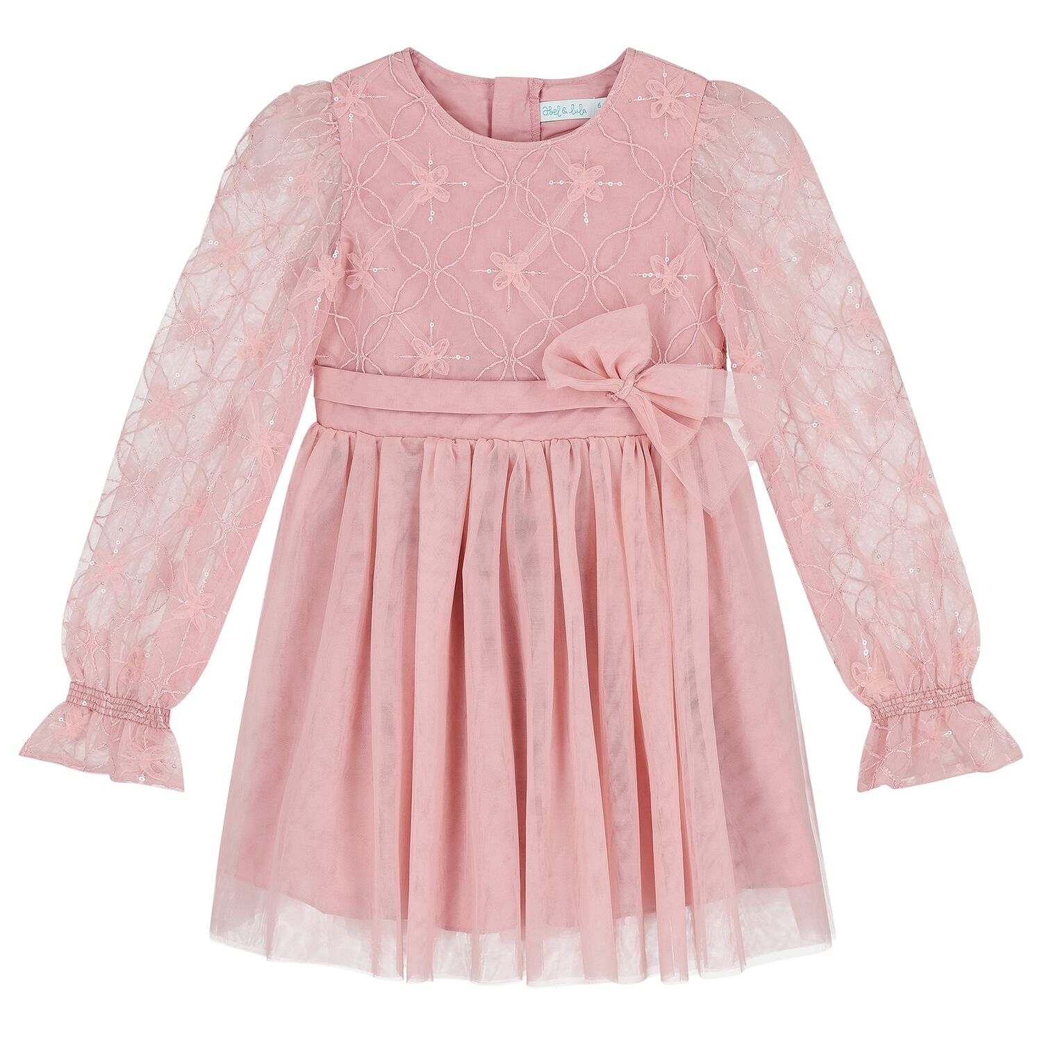 Girls Pink Petal Embroidered Tulle Dress, 1, hi-res