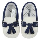 Baby Boys White & Blue Moccasins, 1, hi-res
