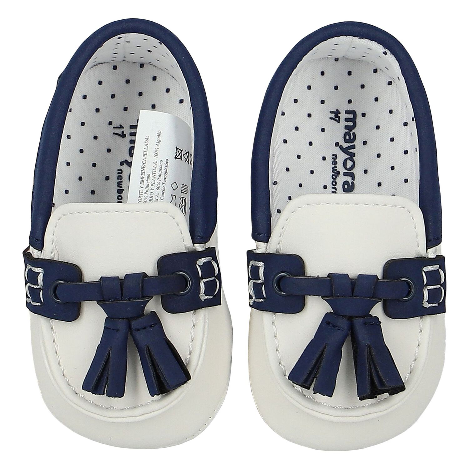 Baby Boys White & Blue Moccasins, 1, hi-res