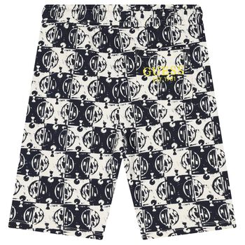 Boys Navy Blue & Ivory Logo Shorts