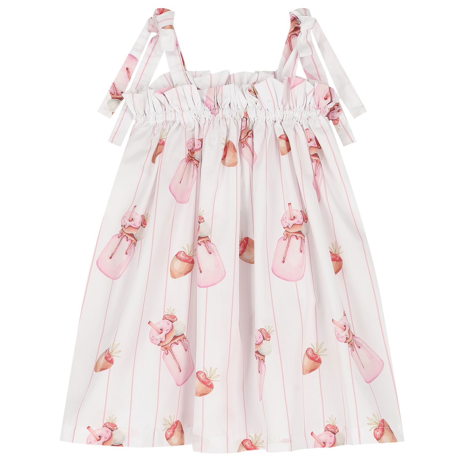 Girls White & Pink Milk Shake Beach Dress, 3, hi-res