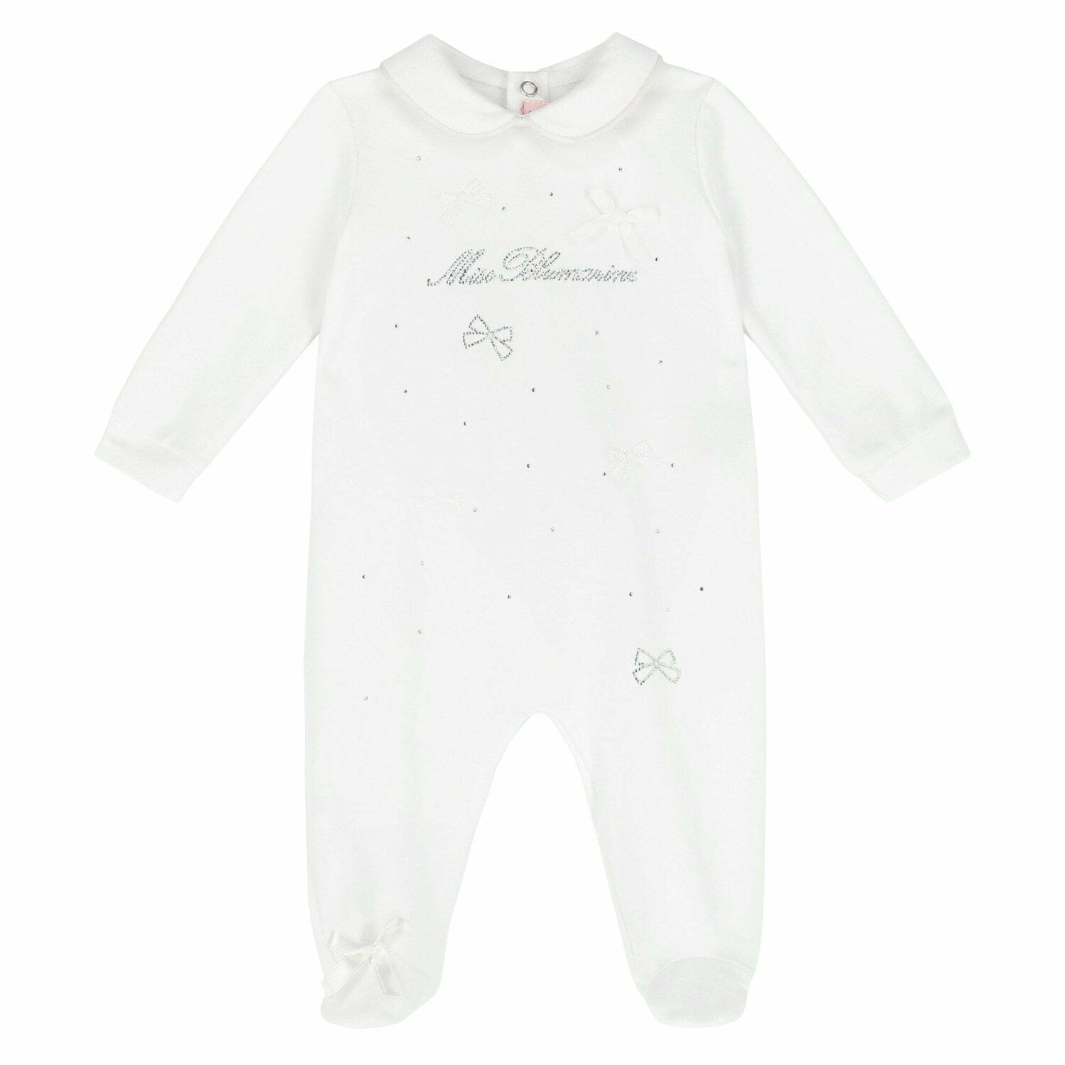 Baby Girls White Embellished Babygrow , 2, hi-res