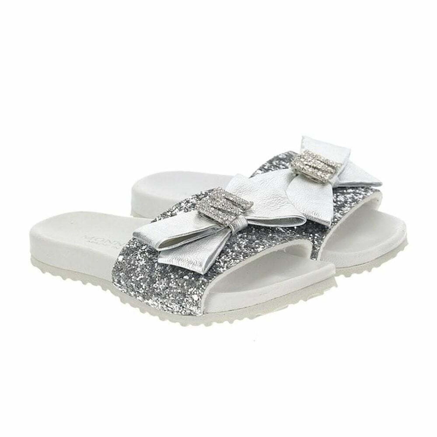Girls Silver Glitter Sandals, 1, hi-res