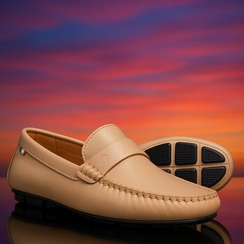 Boys Beige Logo Moccasins