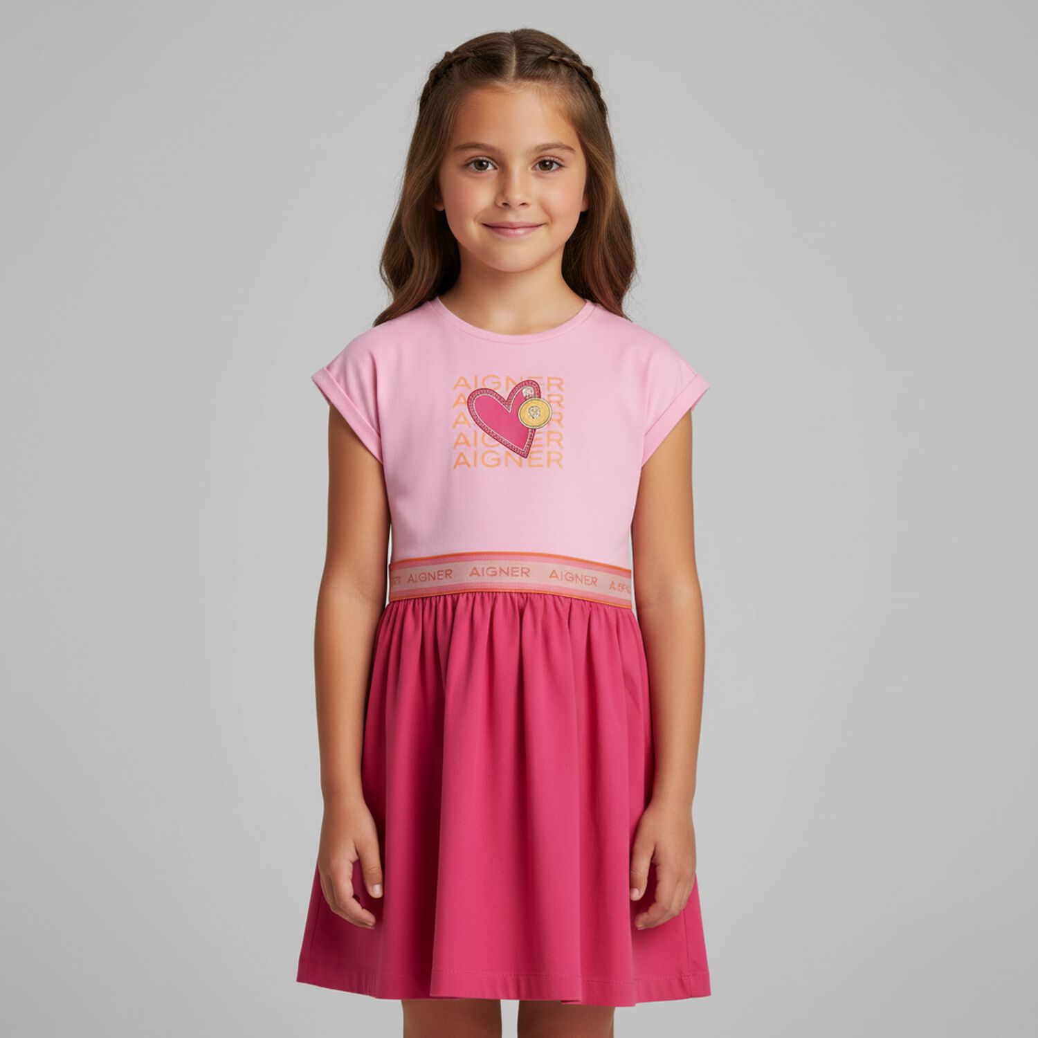 Girls Pink Logo Heart Dress, 2, hi-res
