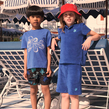 Boys Navy Blue Turtle Swim Shorts